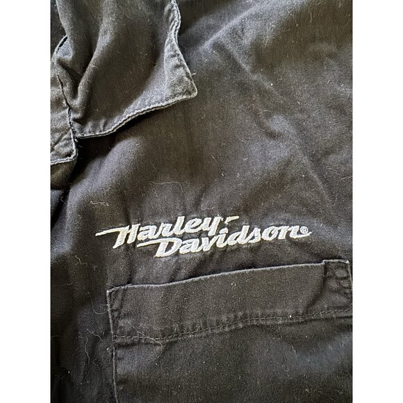 Harley Davidson Men XL Button Down Mechanic Shirt Embroidered Patches Biker - Picture 7 of 13